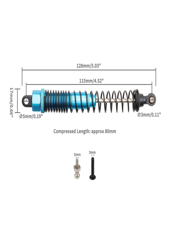 Rchobbytop 8 pcs Aluminum Shocks Absorber 128mm RC Shock Damper Assembled Replacement Part 188004 (108004) for HSP 94111 94188 94108 Redcat Volcano Epx/epx PRO Volcano S30 RC 1/10 Monster Truck, Blue - Image 2